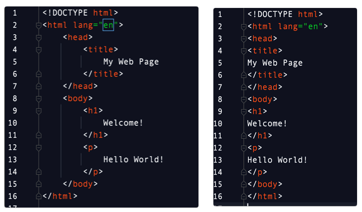 a picture of two code samples, with one indented properly and the other unindented